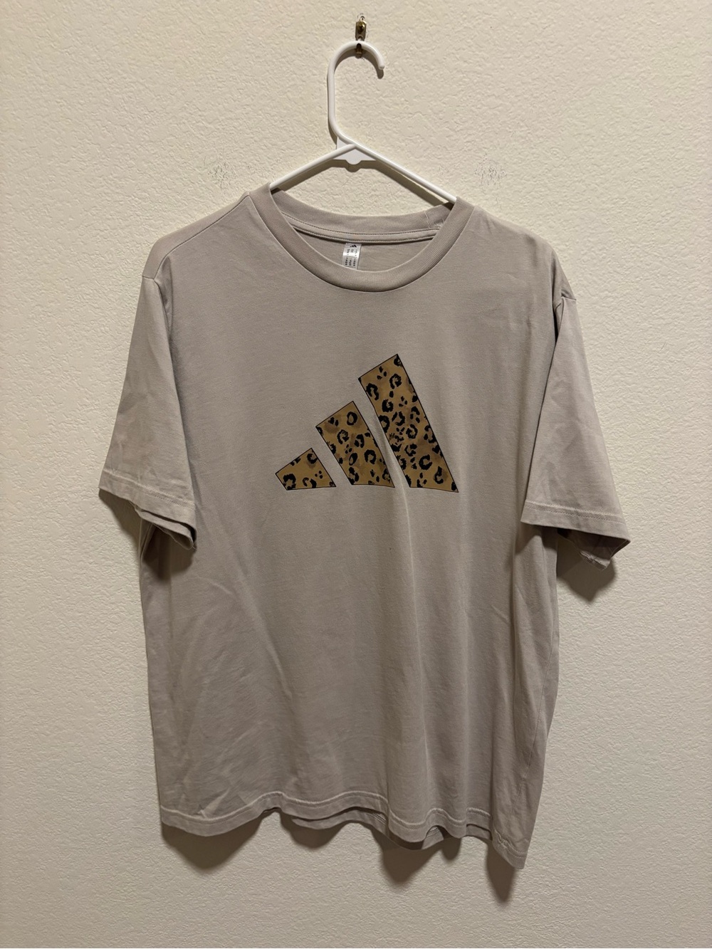 Adidas Beige Short Sleeve Tee with Leopard Trefoil